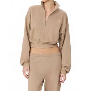 NEW ETERNE cropped half-zip sweatshirt in taupe